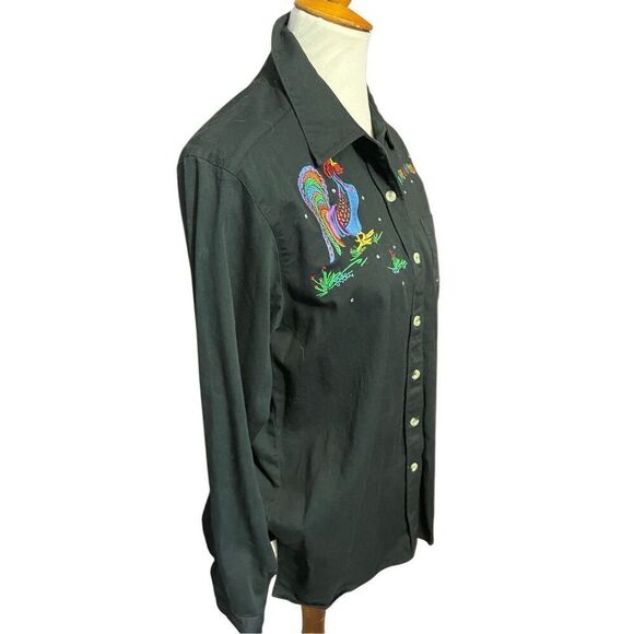 Quacker Factory Vintage 90’s Black Long Sleeve Button Down Shirt Embroidered Roo - Picture 4 of 16